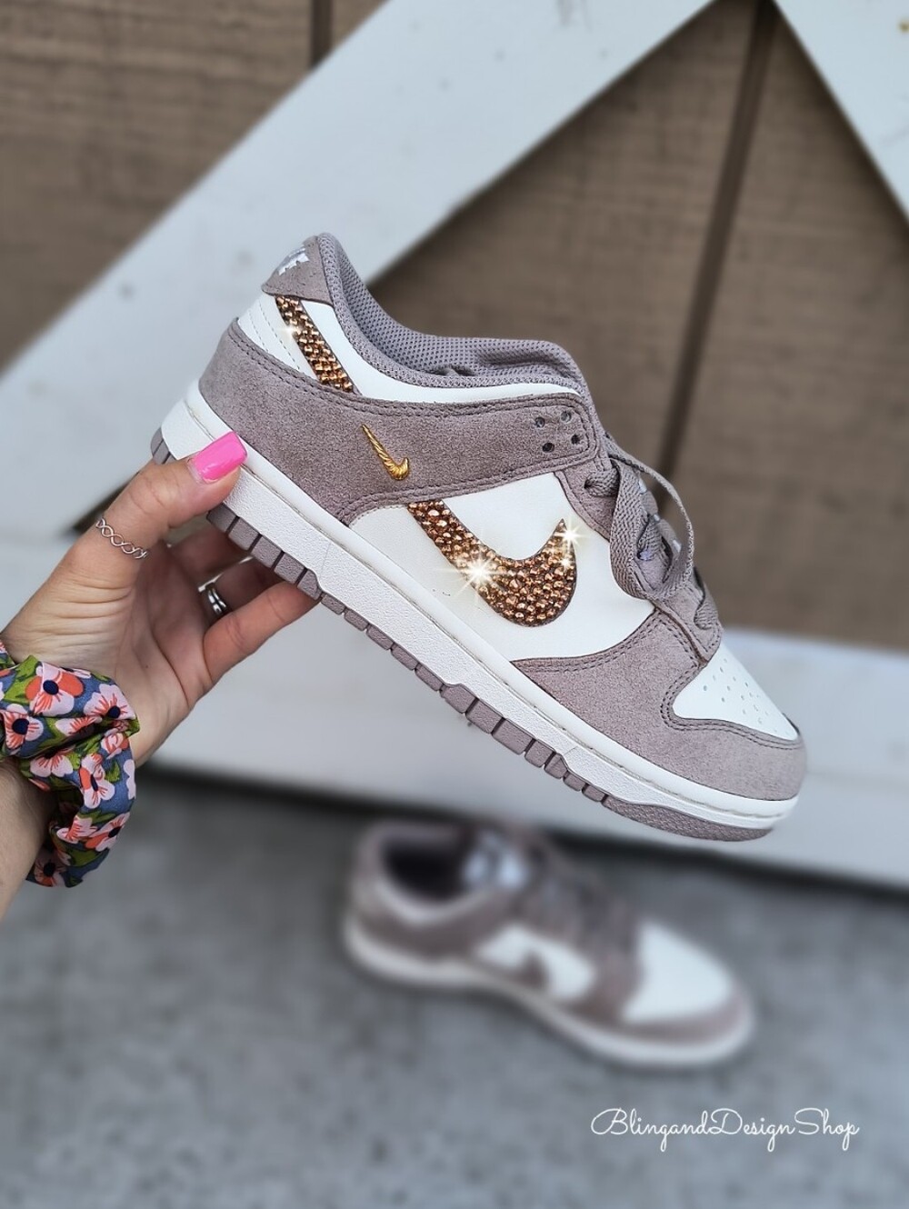 Bling Nike Dunk Low Women's Sneakers Shoes Customized With Rose Gold Crystals